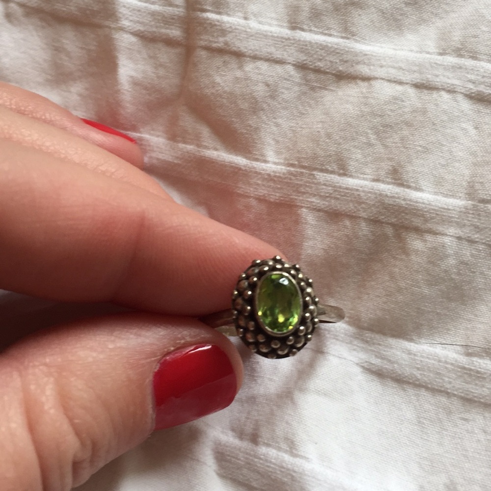 Silver and green stone ring